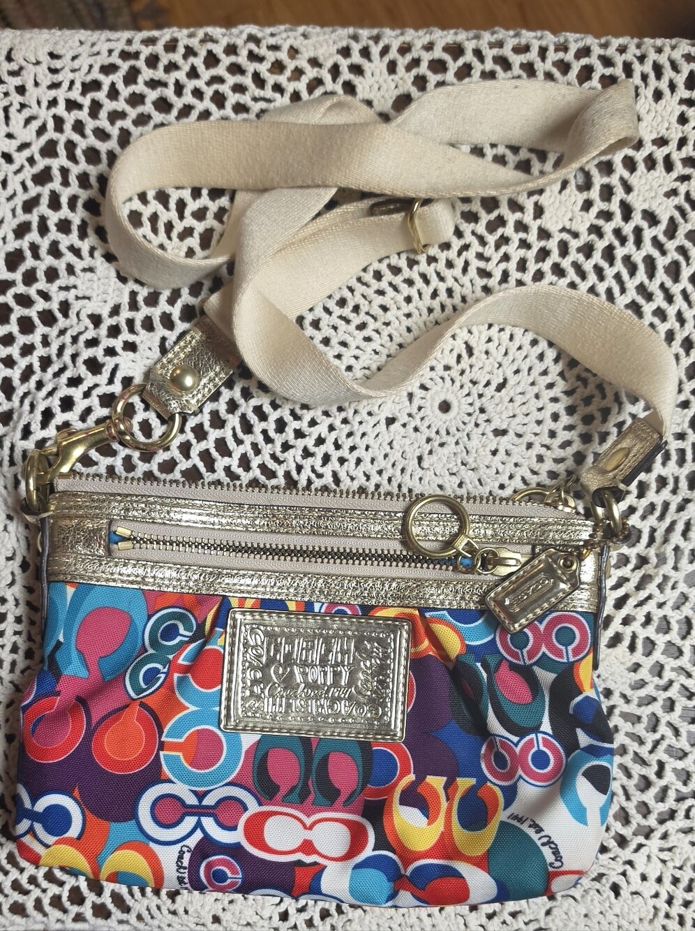 Coach Poppy Multicolor Signature Pop Crossbody Bag with Gold Trim